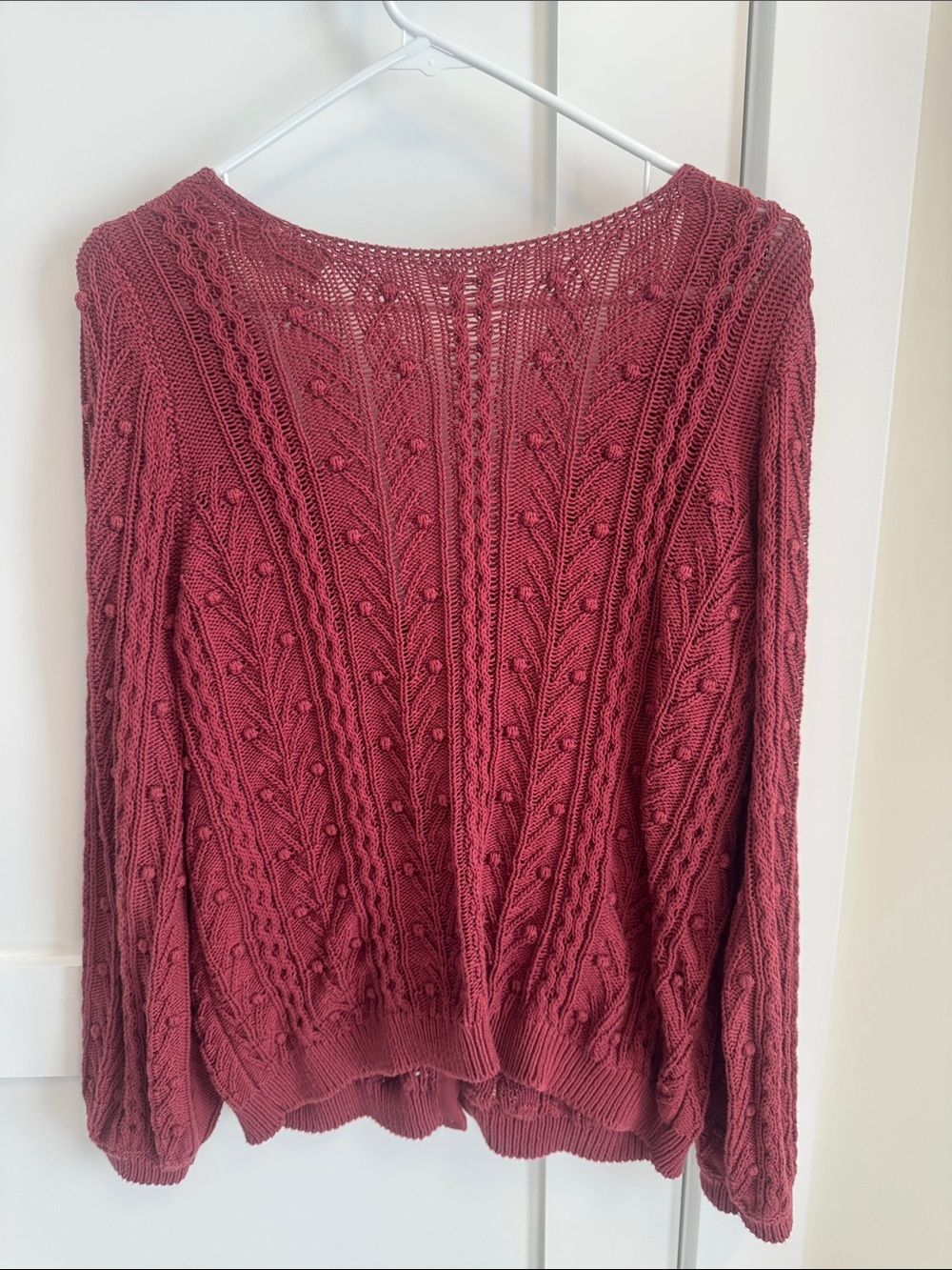 Sezane Burgundy Cable-Knit V-Neck Button Cardigan - Picture 2 of 3